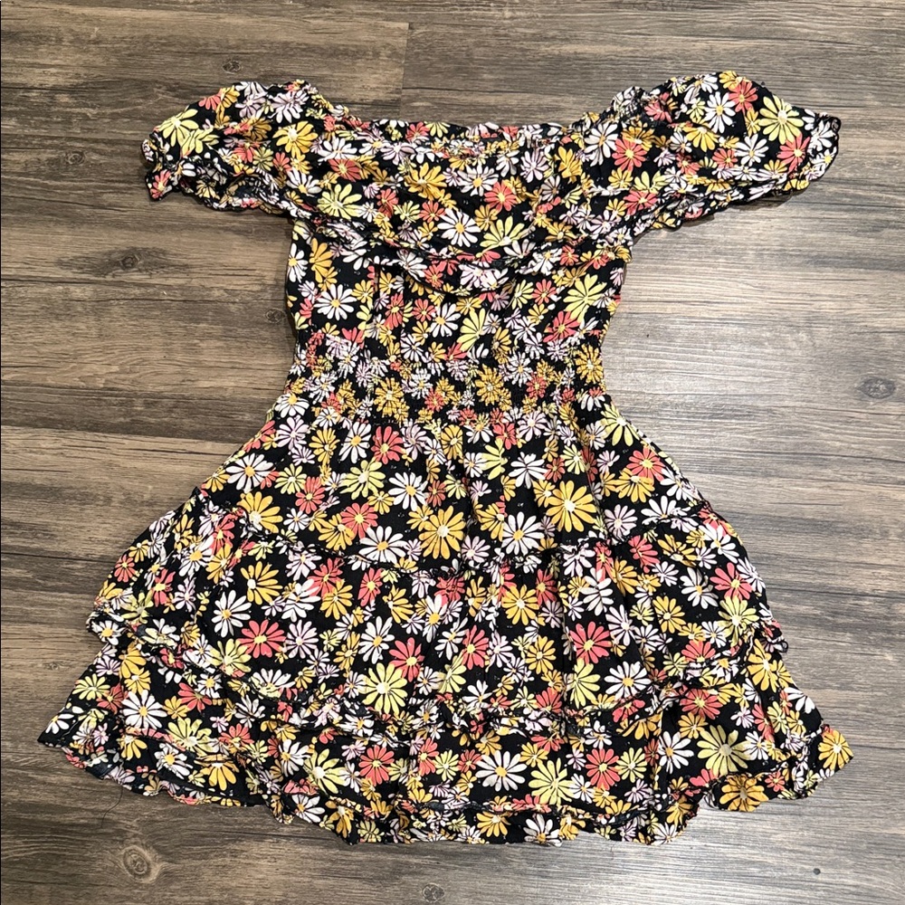 Floral Kids Dress - Black, Yellow, Pink